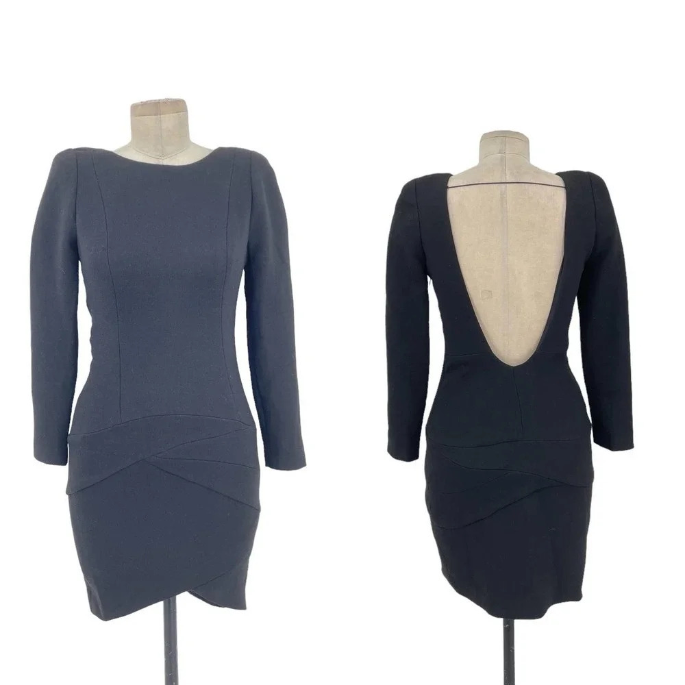Jay Ahr Long Sleeve Bodycon Scoop Back‎ Mini Dress Black Size Large